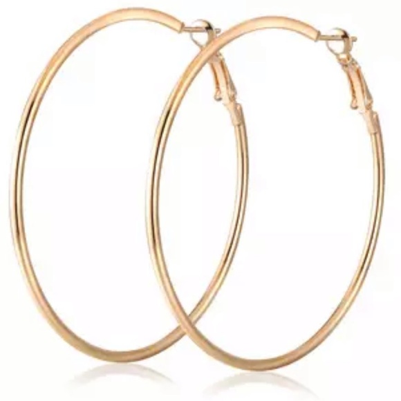 Yellow Gold Plated 1.5” Round Hoop Earrings - Picture 1 of 7